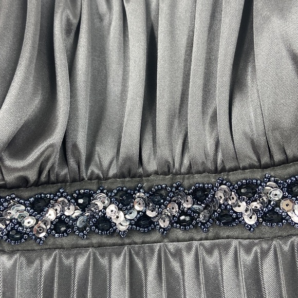 Silver grey pleated party dress pleated spaghetti strap sparkle detail - Picture 3 of 15